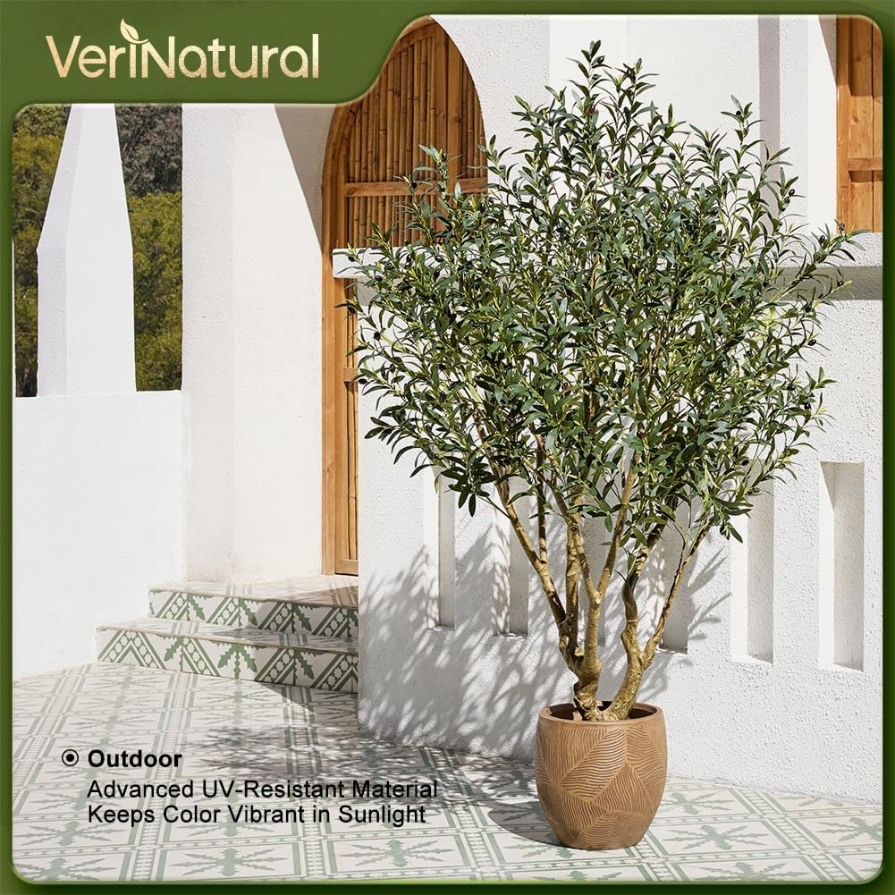 Verinatural Olive Tree Artificial Indoor 6ft - UV Resistant Large Fake Plants - Realistic Faux Olive Tree in Pot - Tall Artificial Plants Outdoor for Home, Patio, Living Room, Office Decor,VN138