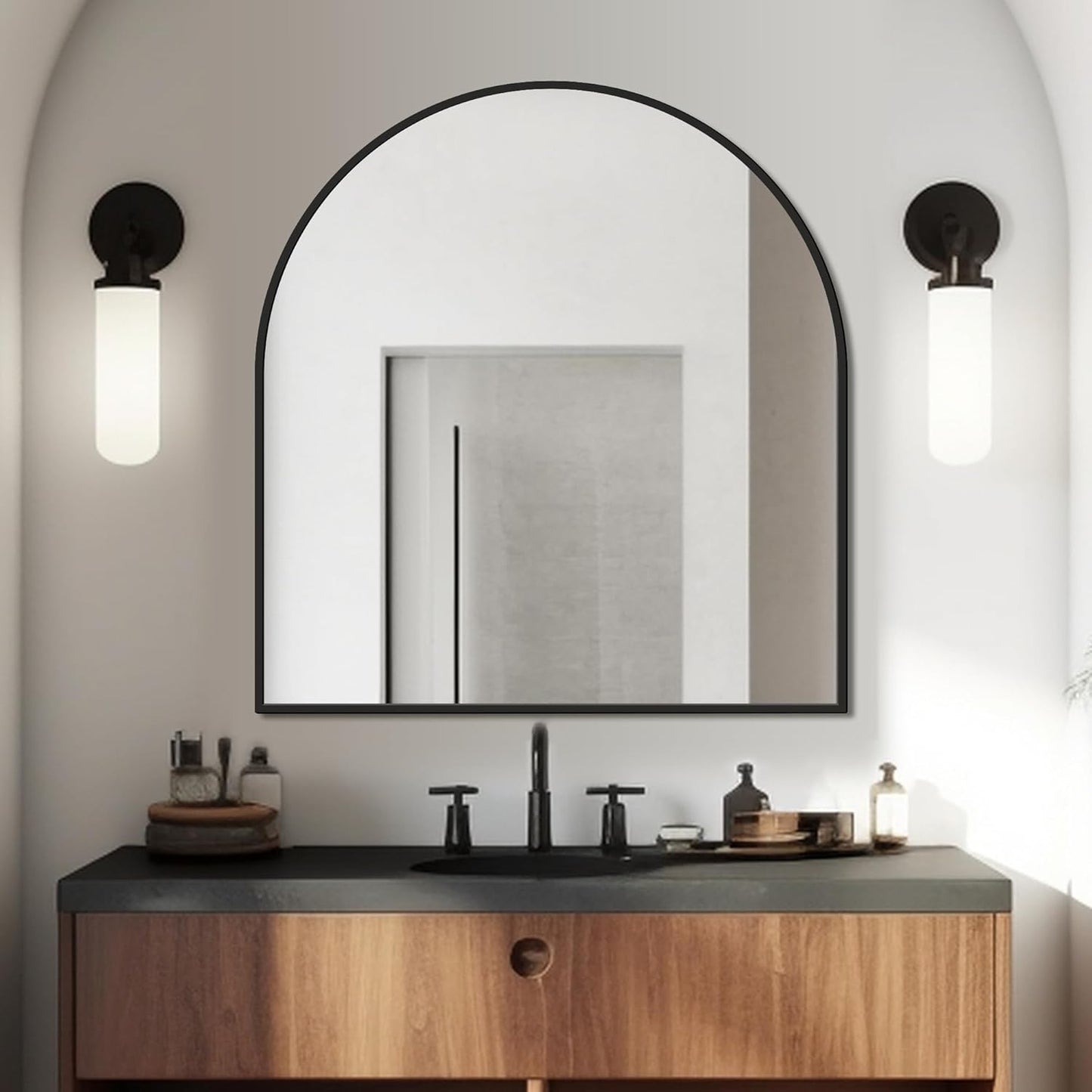 FICTOR Bathroom Mirror for Wall, Arched Vanity Bathroom Mirror for Over Sink, Metal Framed with HD Shatter-Proof Glass for Entryway, Living Room,Bedroom(2 Pack 24” x 36”, Black)