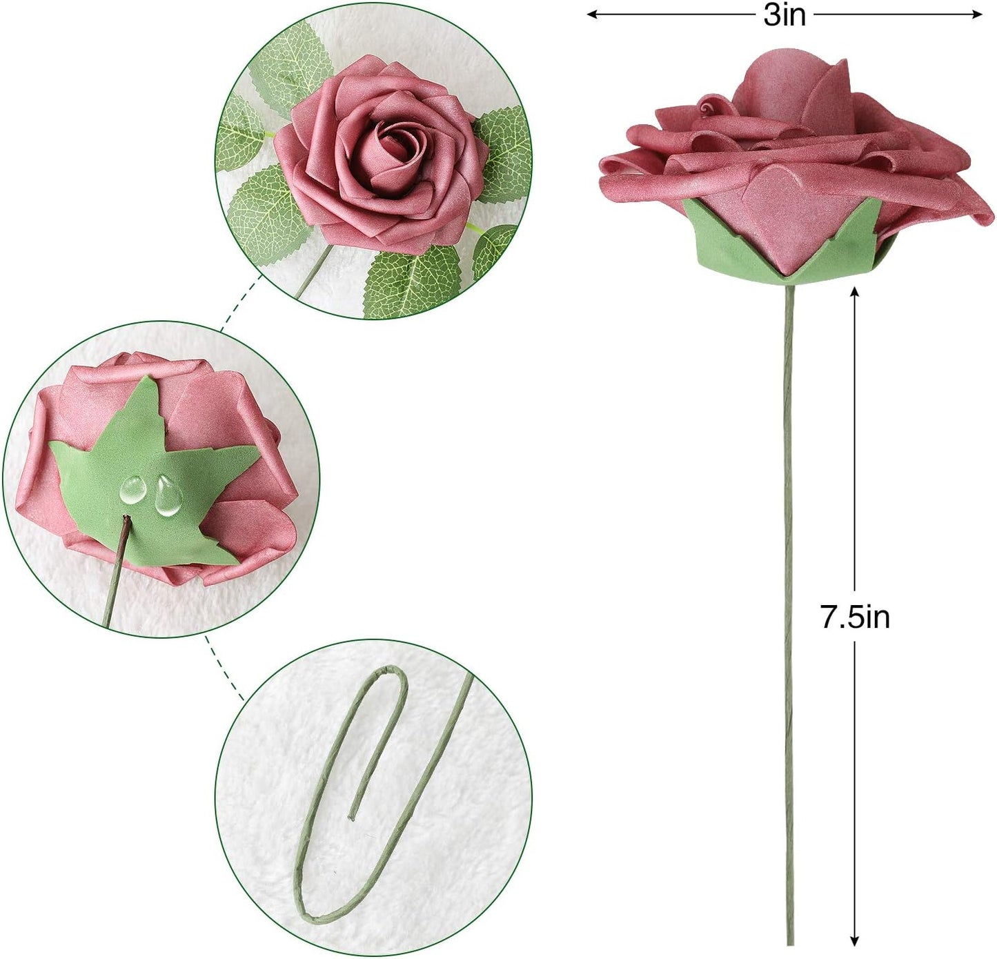AmyHomie Artificial Flowers Dark Red Rose 25pcs Real Looking Fake Roses w/Stem for DIY Wedding Bouquets Centerpieces Arrangements Party Baby Shower Mothers Day Christmas Tree Decorations