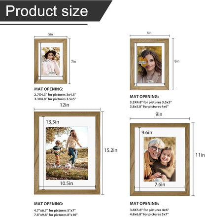 Egofine Picture Frame Set 12 Pack, Picture Frames Collage Wall Decor with Two 11x14, Two 8x10, Four 5x7, Four 4x6 for Wall and Tabletop, Made of Solid Wood, Covered by Plexiglass, Natural Wood