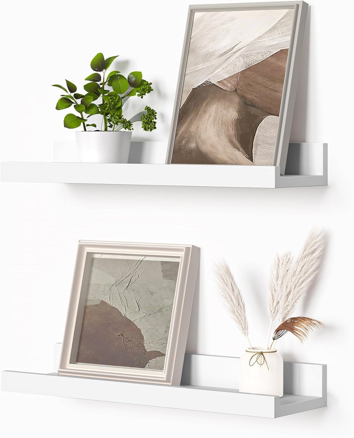 Heimlove Picture Ledge Shelf, Floating Shelves Set of 2, 24 Inches Picture Shelf for Wall with Ledge, Kids Bookshelf Wall Mounted for Living Room Bedroom Decor Books Photo Frames - White