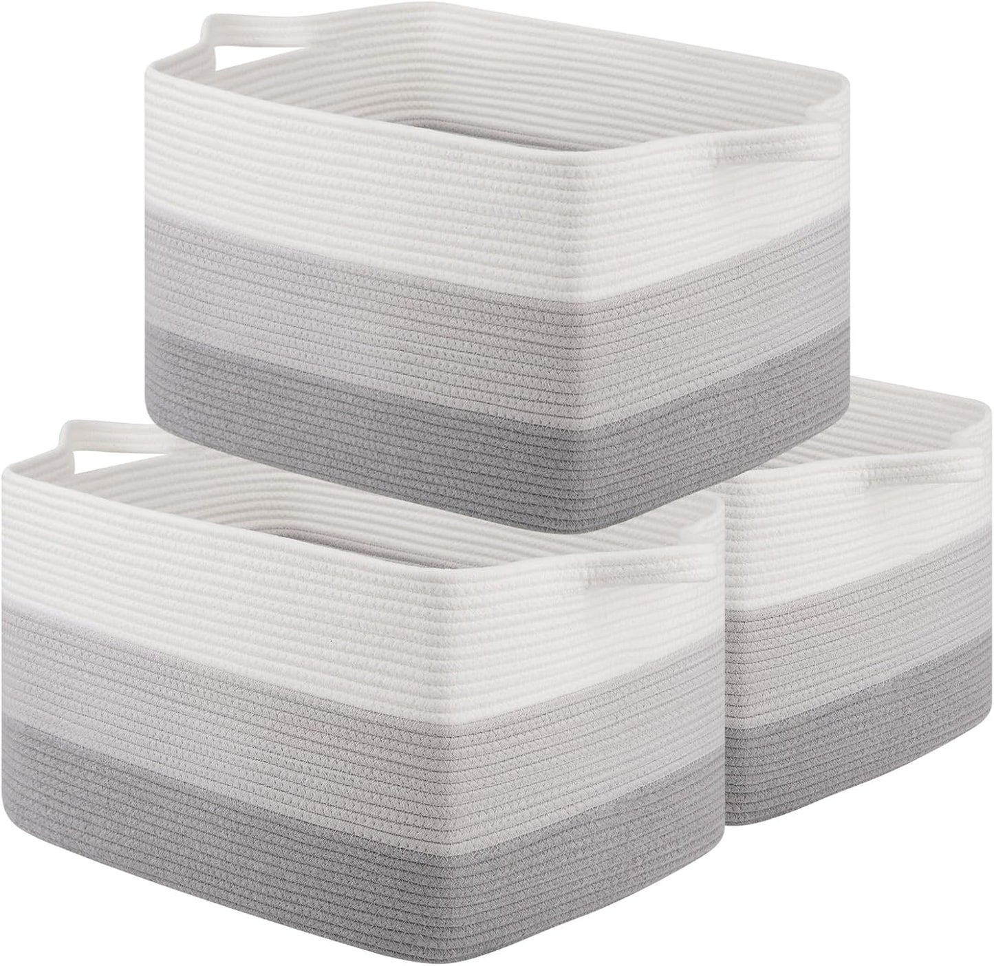 OIAHOMY Storage Basket, Woven Baskets for Storage, Cotton Rope Basket for toys,Towel Baskets for Bathroom - Pack of 3, Gradient Yellow
