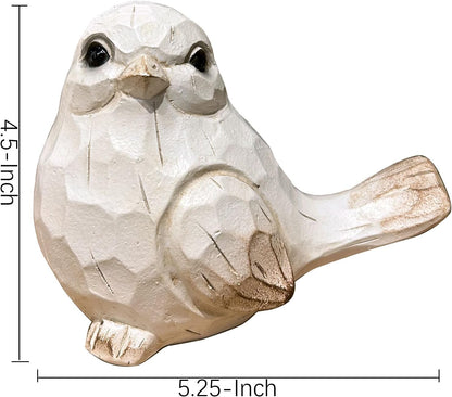 New White Modern Farmhouse Bird Figurine, Bird Statue Sculpture - Carved Rustic Distressed Animal Bird Ornaments - Home Decor Accents Collectible Bird Figurine | Spring