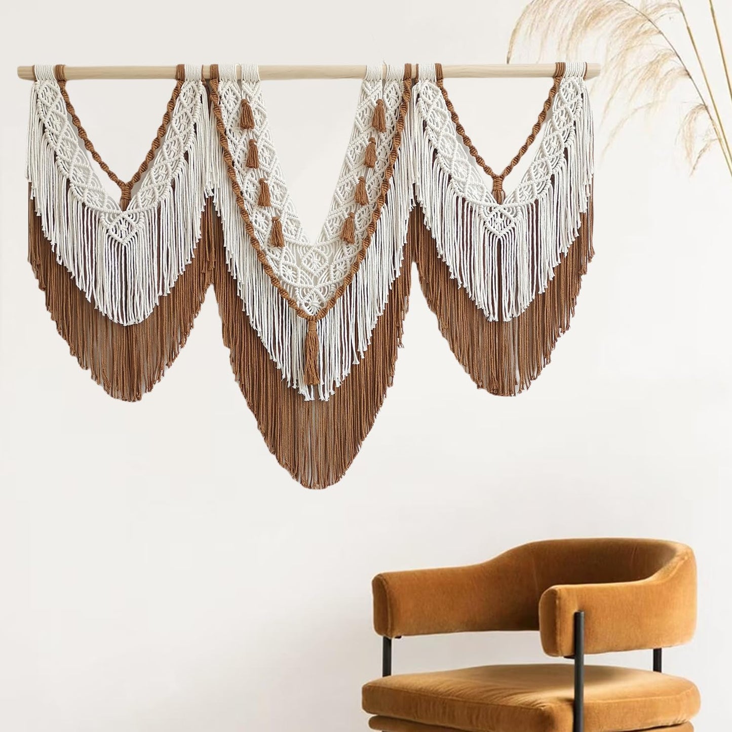guzhiou large macrame wall hanging - Boho Tapestry Macrame Wall Decor Art- Chic Bohemian Handmade Woven Tapestry Home Decoration for Bedroom Living Room Apartment Wedding Party - 43"x32" (Wood bead)