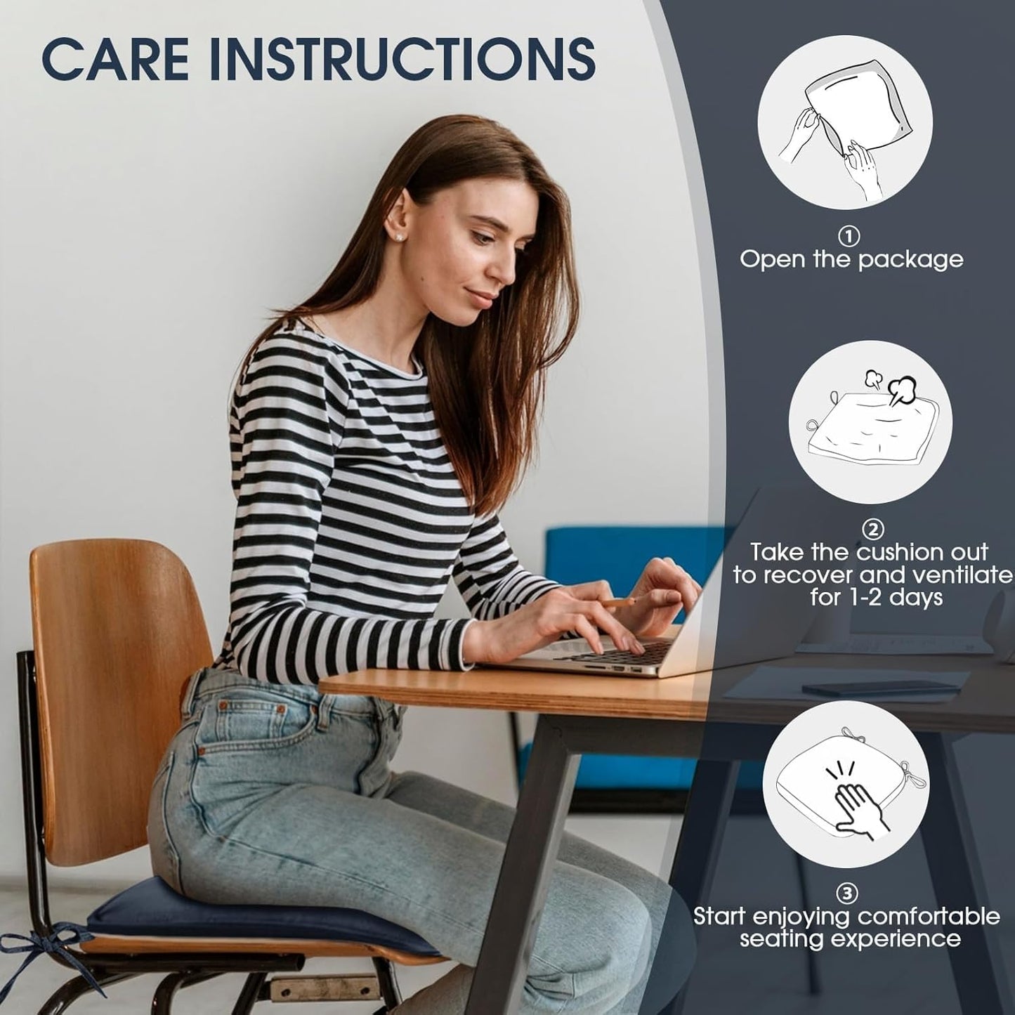 TushGuard Chair Cushions for Dining Chairs Set of 4, Soft Seat Cushions for Kitchen Chairs, Non-Slip Bottom with Ties, Comfortable Everyday Chair Pads, Grey