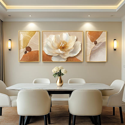 Framed Modern Luxury Gold Wall Art, Set of 3 Piece Contemporary Paintings Artwork for Walls, Golden Prints Pictures with Gold Frame, Wall Decor for Living Room, Hallway, Bedroom, Office 16x24 Inch