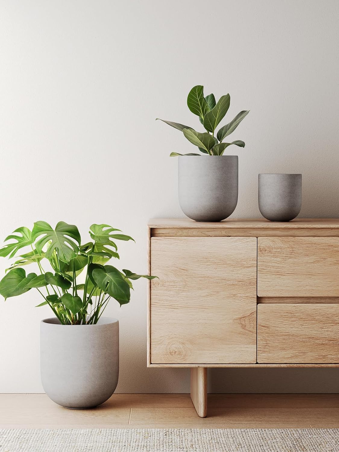 LE TAUCI 12 Inch Pots for Plants, Ceramic Large Planters for Indoor Plants, Indoor Plant Pots for Home Garden Patio Office, Planter Pots with Drainage Hole and Rubber Plug, Neutral Gray
