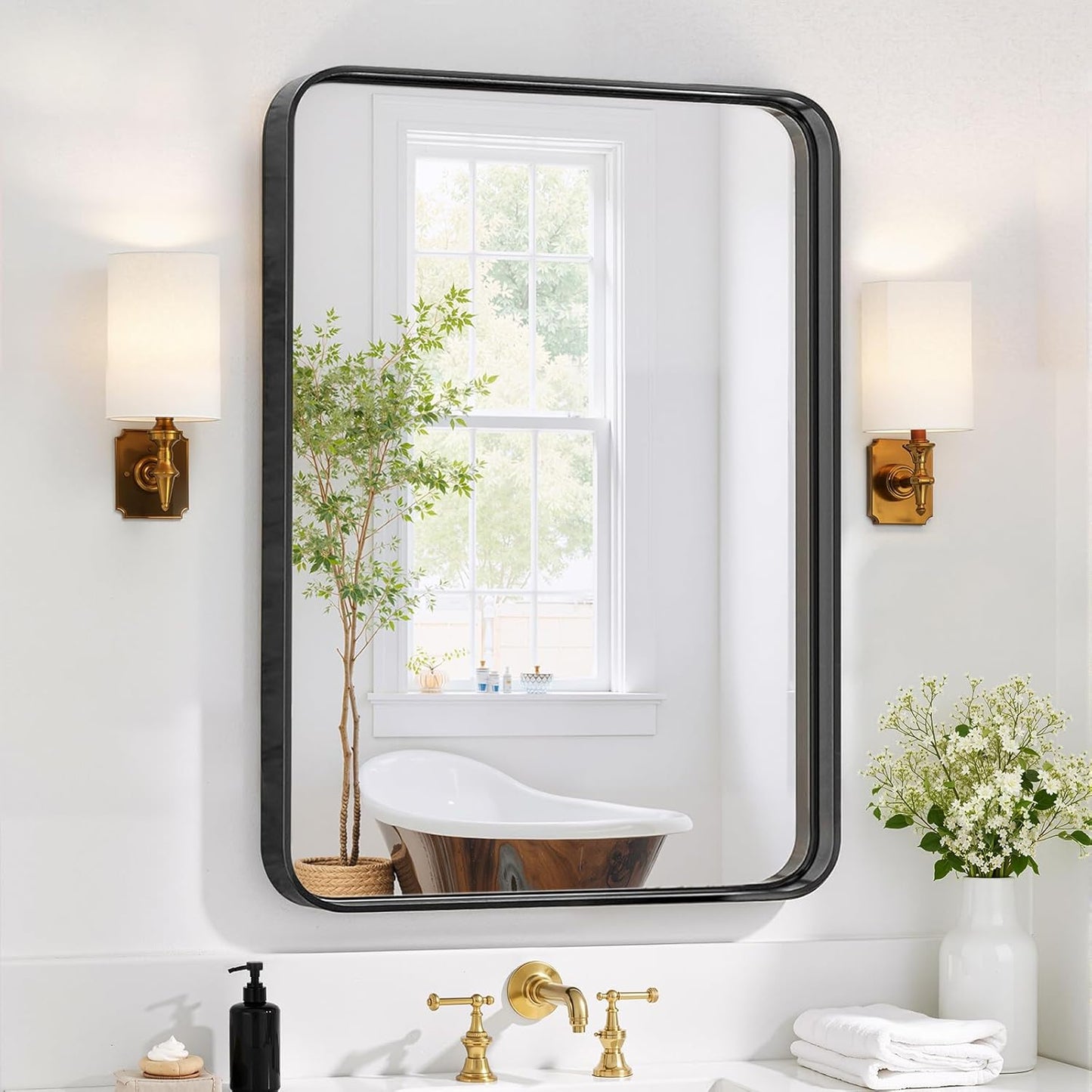 Round Wall Mirror 30 Inch Gold Vanity Mirror with Metal Frame, Modern Circle for Bathroom, Entryway, Bedroom, Living Room, Wall Mounted Decorative Mirrors