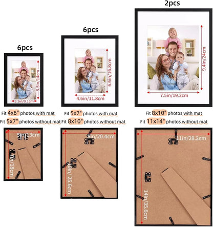 Giftgarden 14 Pack Black Picture Frames Set, 2pcs 11x14 Matted for 8x10, 6pcs 8x10 Matted for 5x7, 6pcs 5x7 Matted for 4x6, Gallery Frame Collage for Wall or Tabletop Display