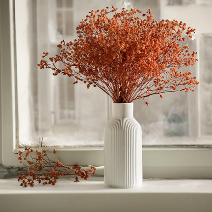 Bohemian White Ceramic Vase - for Pampas Grass, Mantel, Bookshelf, Entryway and Living Room Decor (White, 7in)