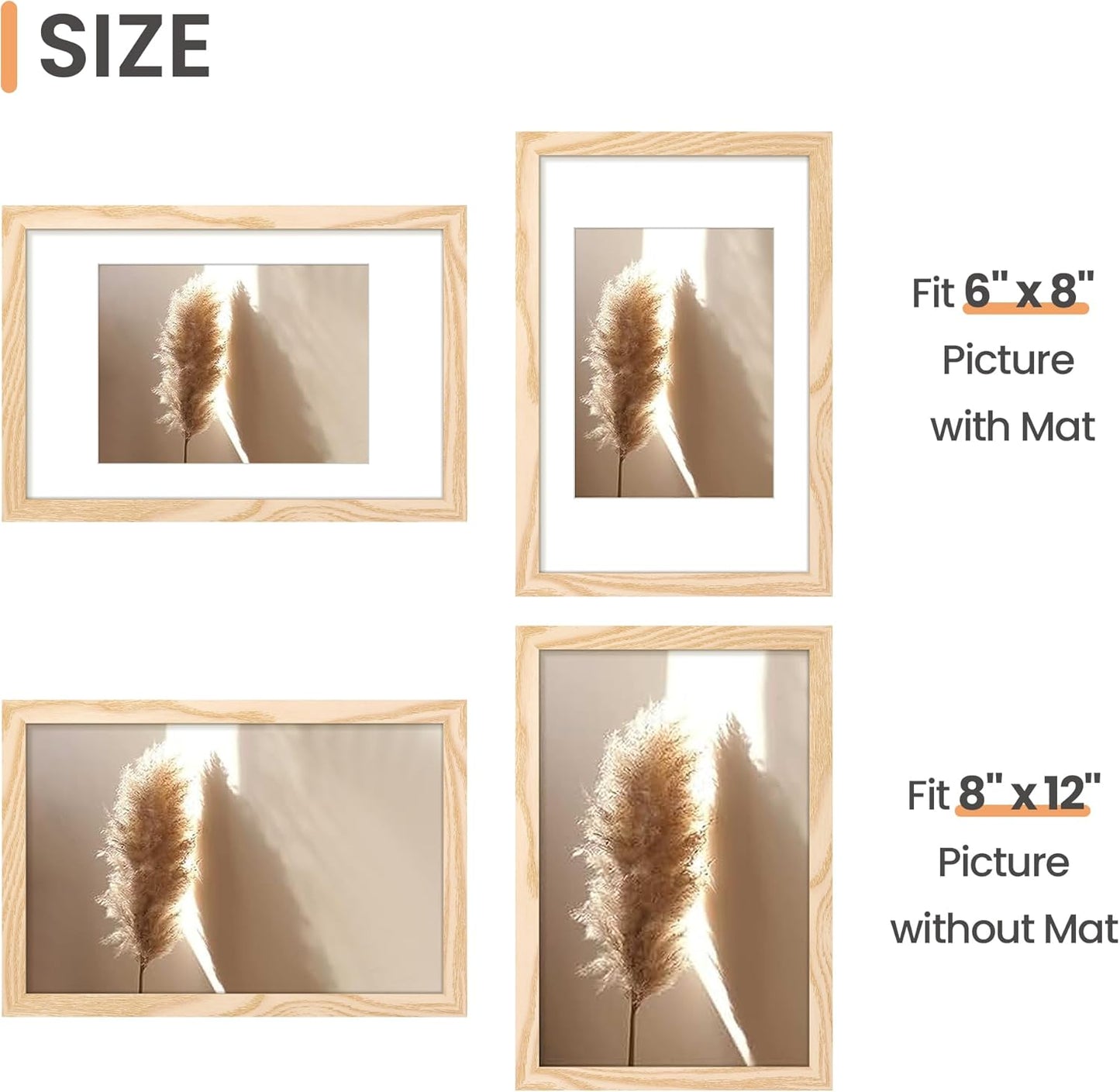 upsimples 8x10 Picture Frame, Display Pictures 5x7 with Mat or 8x10 Without Mat, Wall Hanging Photo Frame, Black, 1 Pack - Colors A