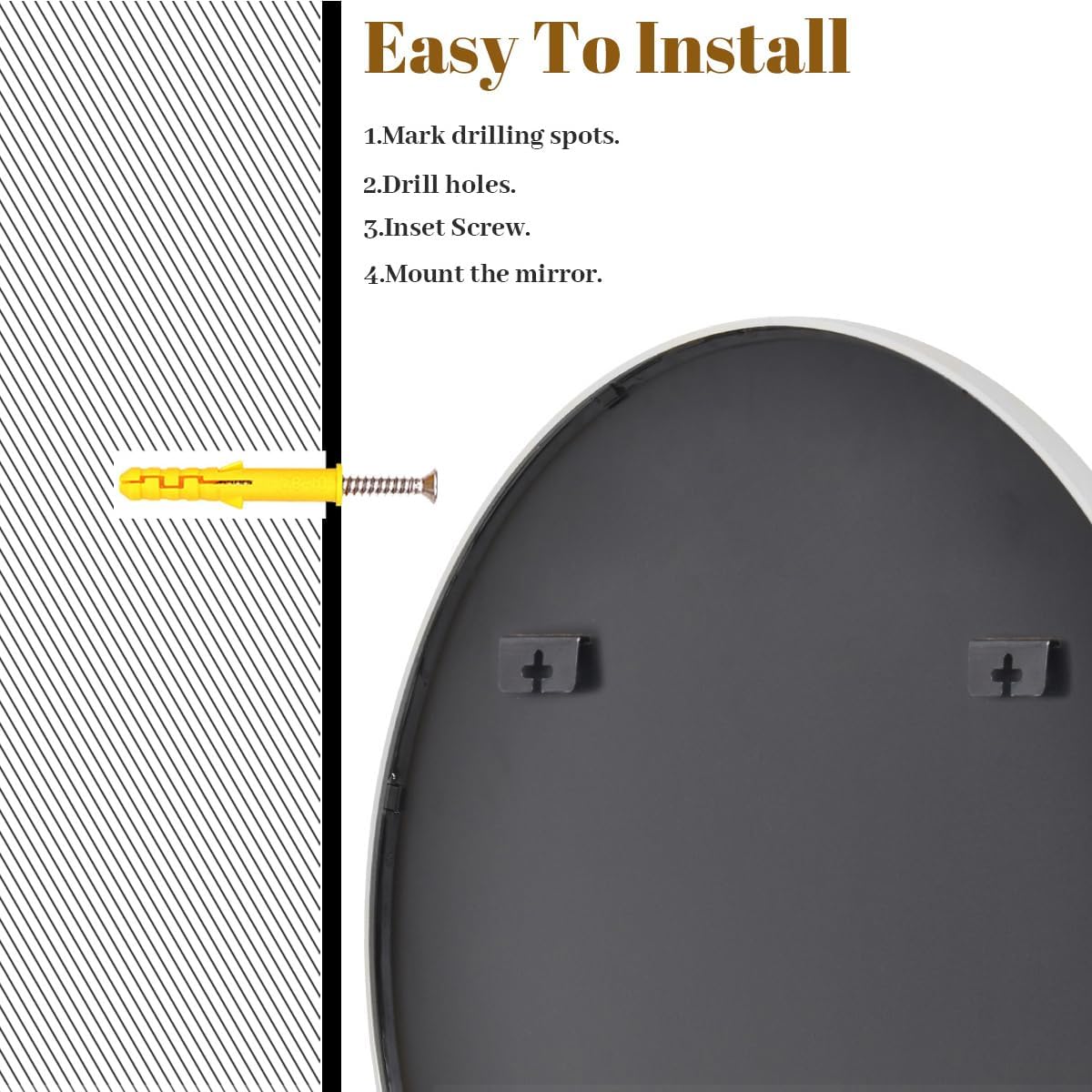 VooBang Large Black Round Bathroom Mirror, 48 inch Circle Wall Mounted Hanging Mirror with Simple Modern Circular Metal Frame for Hallway, Entryway, Living Room, Black Frame