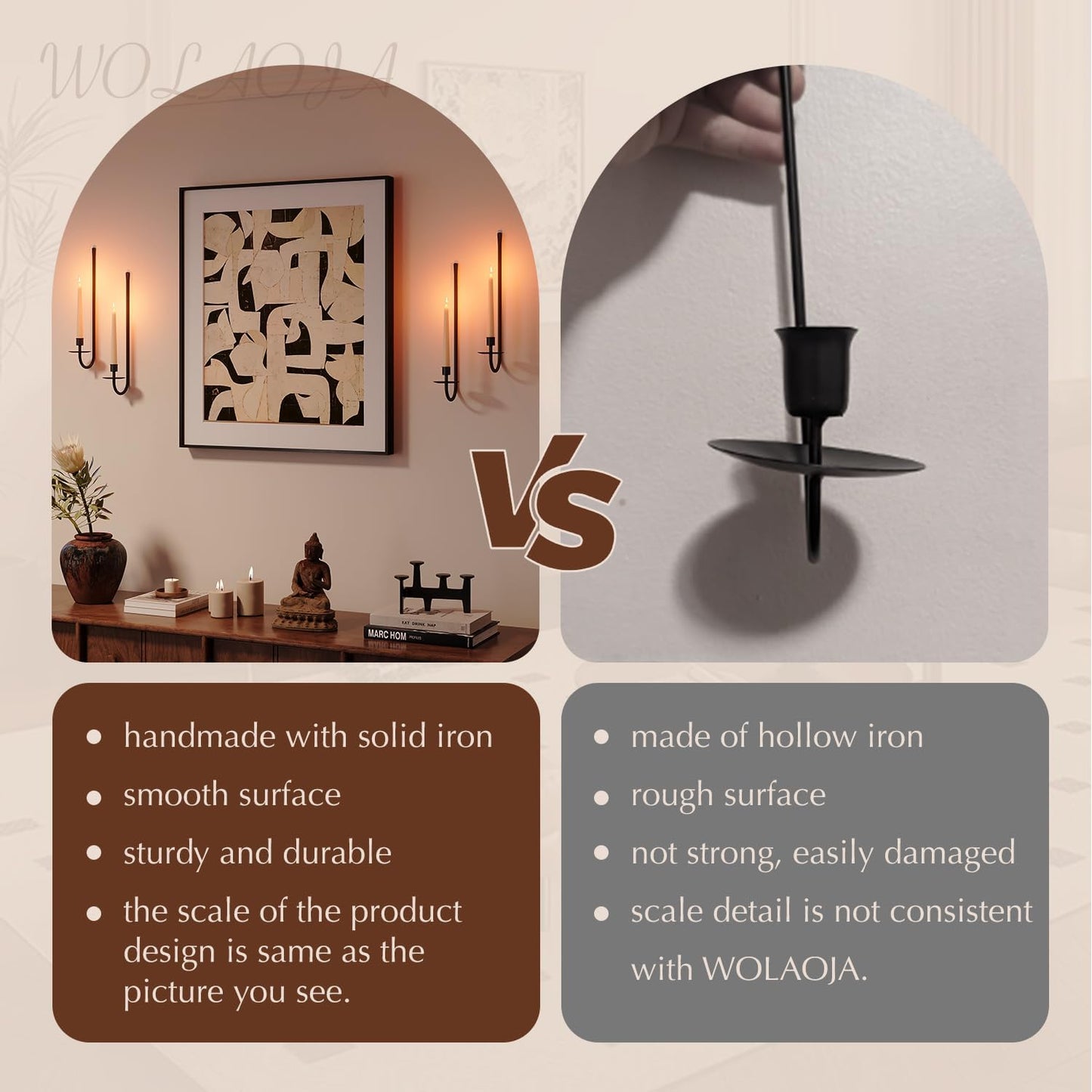 Metal Wall Candle Sconce Holder Set of 2 Wall Mount Candle Holder Pillar Holder Black Modern Wall Candle Sconces Hanging for Living Room Farmhouse Fireplace Wedding