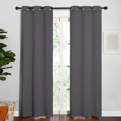 NICETOWN Halloween Pitch Black Solid Thermal Insulated Grommet Blackout Curtains/Drapes for Bedroom Window (2 Panels, 42 inches Wide by 63 inches Long, Black) - Colors E
