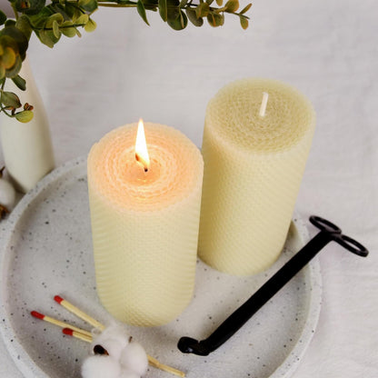 White Roll 2packs Bee swaxs Pillar Candles,Honeycamb Pillar Candle Set of 2 - Dripless and Smokeless,Approx 30 Hours Hurn for Home Decor,Party Wedding, Dinner