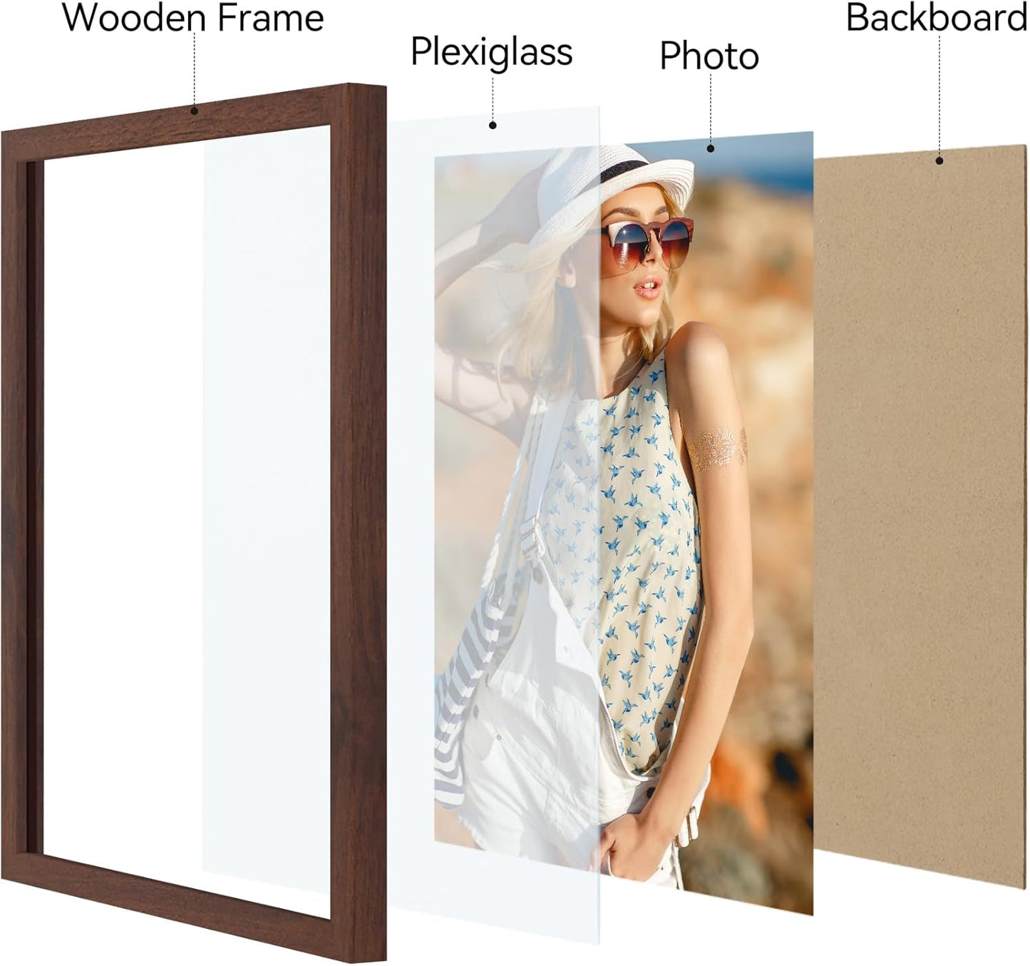 Vittanly 11x14 Picture Frame, Display Pictures 8x10 with Mat or 11x14 without Mat, Photo Frame for Wall Mounting, Black, 1 Pack - Colors B