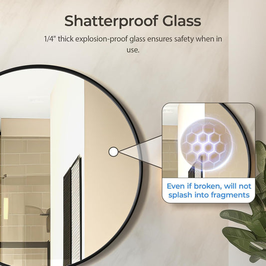 USHOWER Bathroom Mirrors for Over Sink, 36 Inch Circle Mirror with Metal Frame, Black Wall Mirror for Vanity, Entryway, Living Room, Hallway and Bedroom Decor