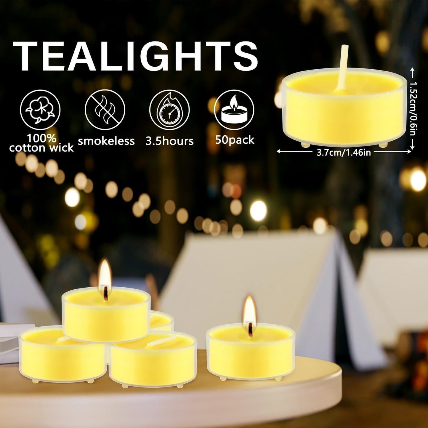 100 Pack Scented Tealight Candles - 4 Hours Burning Lemon Aromatherapy | Valentine's Day Romantic Dinner & New Year Home Decor, Yellow Votive Candles for Wedding, Holiday Gift & Emergency (Yellow)