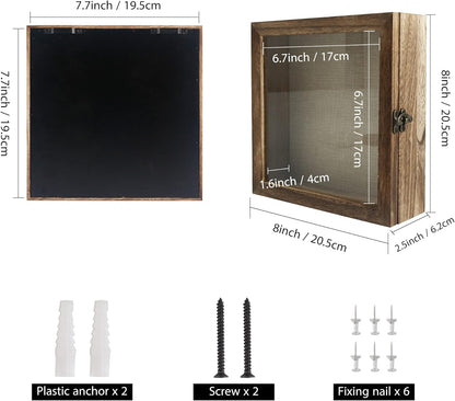 GraduationMall 13x16 Wood Shadow Box Frame Glass Door Display Case with Linen Back and 6 Stick Pins,1.5 inches Interior Depth,Ideal for Memorabilia Pictures Flowers Medals Tickets Rustic White