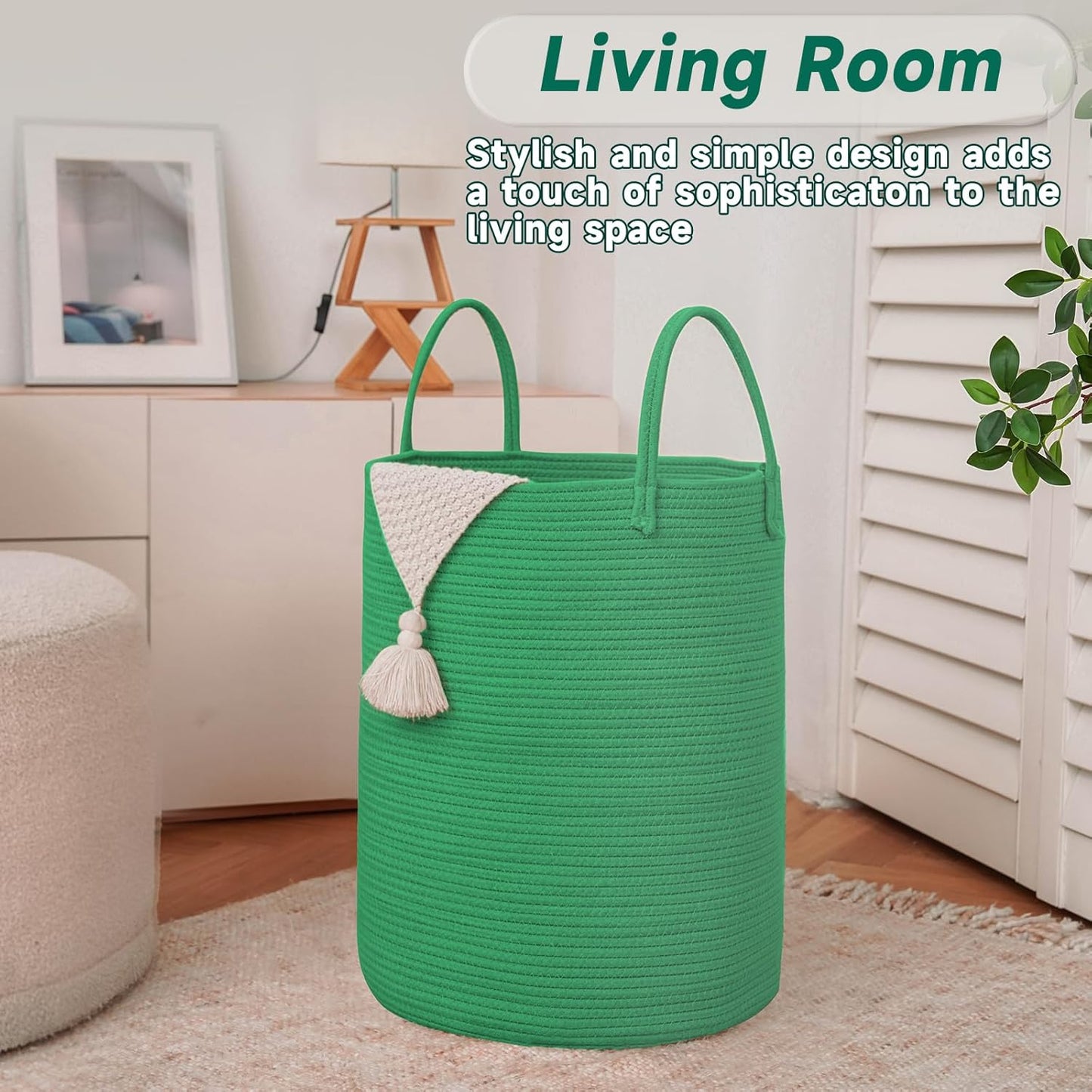 JMvicyroam Large Woven Laundry Basket Hamper,60L Cotton Rope Storage Bin for Blankets,Toys and Clothes,Decorative Tall Nursery Hamper for Living Room,Baby Nursery,Bathroom and Bedroom,Brown