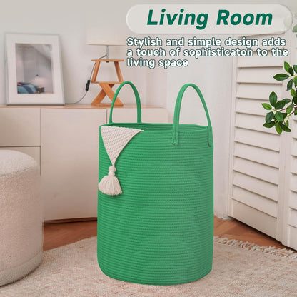 JMvicyroam Large Woven Laundry Basket Hamper,60L Cotton Rope Storage Bin for Blankets,Toys and Clothes,Decorative Tall Nursery Hamper for Living Room,Baby Nursery,Bathroom and Bedroom,Brown