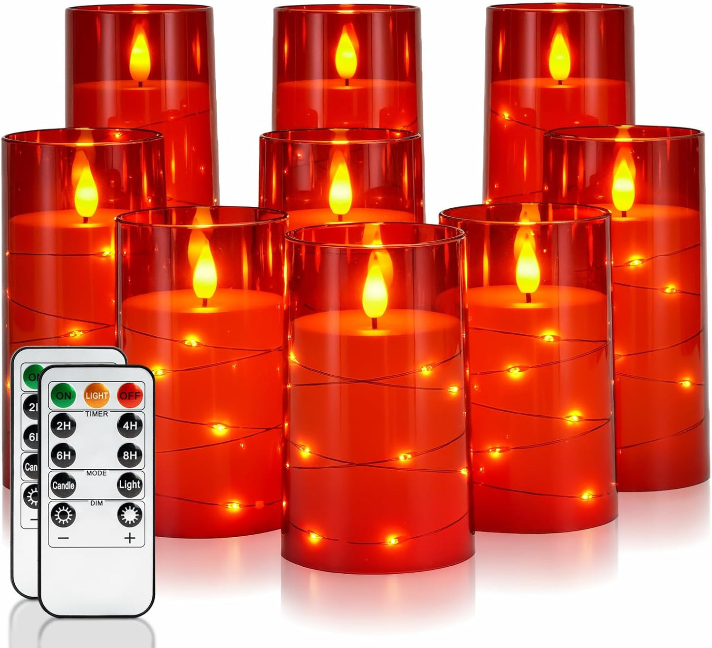 Homemory Flameless Candles with Embedded Star String Fairy Lights, Battery Operated Candles, LED Candle, Fake Candles with Remote Control and Timer for Halloween, Gray Acrylic, Set of 5(H4"5"6"8"8")