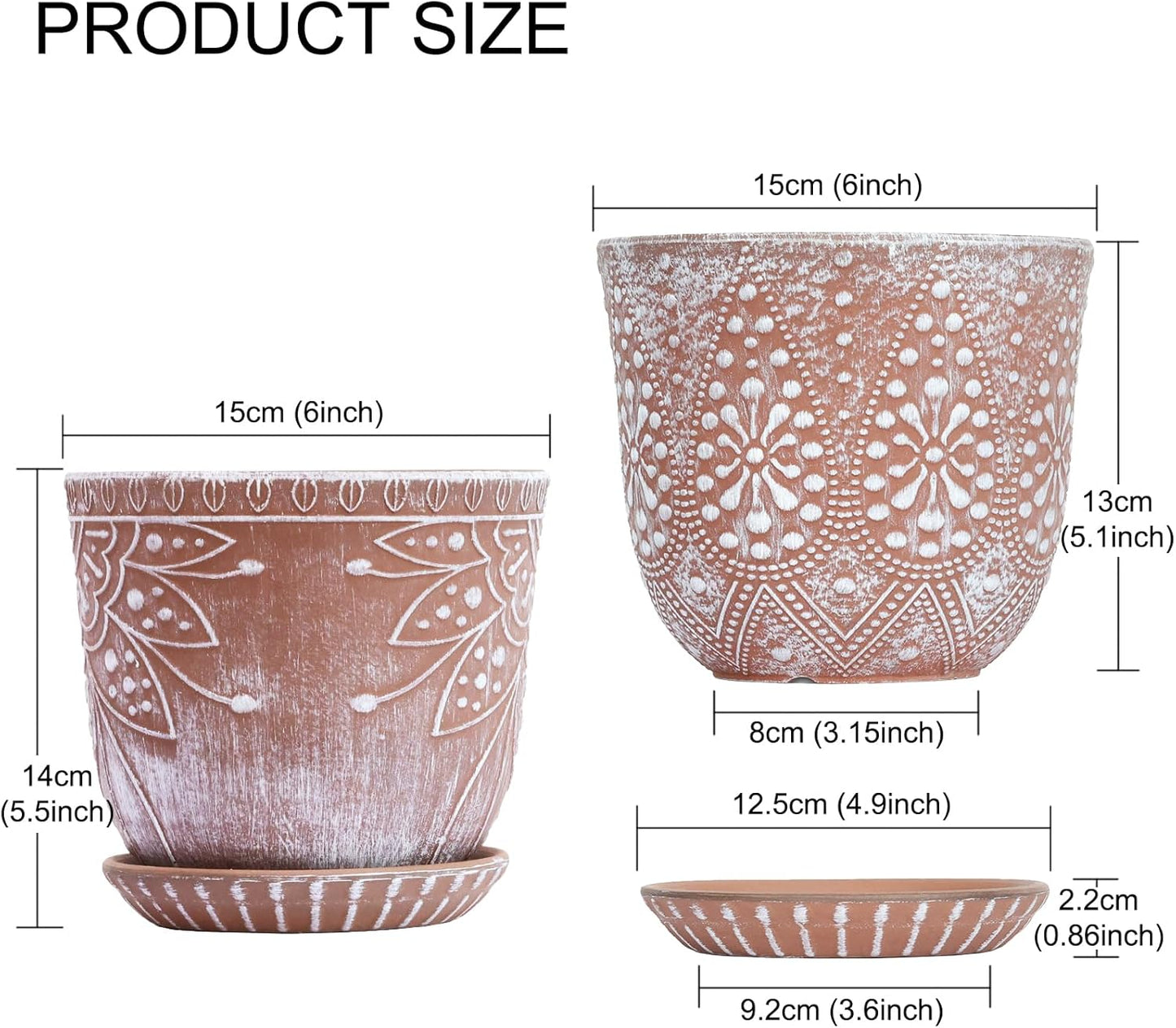 Gepege 6 Inch Beaded Ceramic Planter Set of 2 with Drainage Hole and Saucer for Plants, Indoor-Outdoor Large Round Succulent Orchid Flower Pot (Smoked Gray, Inner-pots not Larger Than 5 Inch)