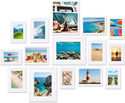 Fixwal Picture Frames Set, Gallery Wall Frame Set Picture Frames Collage 15 Pack for Wall or Tabletop with 8x10 5x7 4x6 Frames, Soft Earth Tones