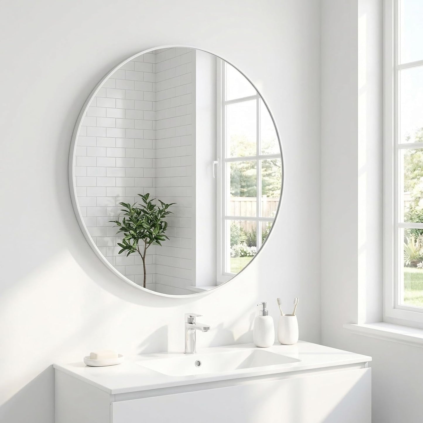 HARRITPURE Round Mirror 30 Black Wall Mounted Circle Mirrors Vanity Mirror with Brushed Aluminum Alloy Frame Modern Decoration for Bathroom, Living Room, Vanity, Bedroom, Entryway