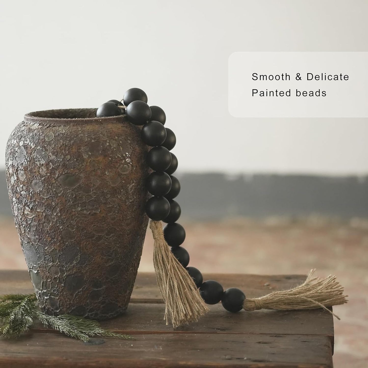 Extra Large Wood Bead Garland with 1.4" Diameter Wood Beads, Wooden Beads Garland with Tassels, Decorative Beads Home Decor, Farmhouse Beads Decor (Natural, 50 Inches)