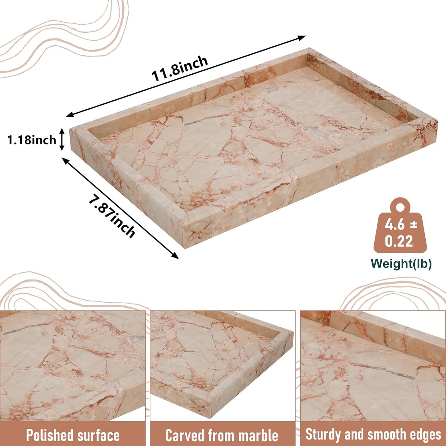 Marble Bathroom Tray,Pure Natural Vanity Tray,Marble Tray for Kitchen Counter Non-Ceramic/Non-Resin,Stone Trays 12 x 8 inch Cyan Green