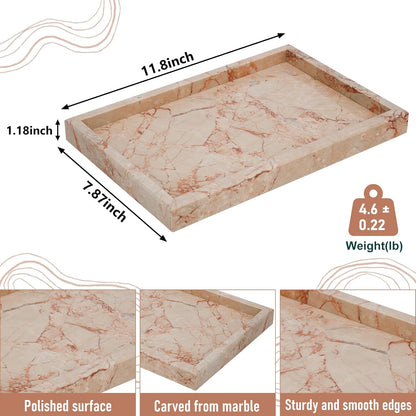 Marble Bathroom Tray,Pure Natural Vanity Tray,Marble Tray for Kitchen Counter Non-Ceramic/Non-Resin,Stone Trays 12 x 8 inch Cyan Green