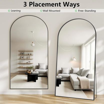 57" x 20" Arched Full Length Mirror - Wall Mounted/Floor Mirror Aluminum Alloy Frame Full Body Mirrors for Bathroom Living Room Bedroom and Entryway,Black