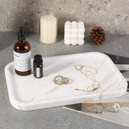 Marble Vanity Tray for Dresser Organizer, Travertine Bathroom Tray Countertop, Beige Decorative Serving Trays, Kitchen Sink Storage, Jewelry & Perfume Holder(Travertino Romano)