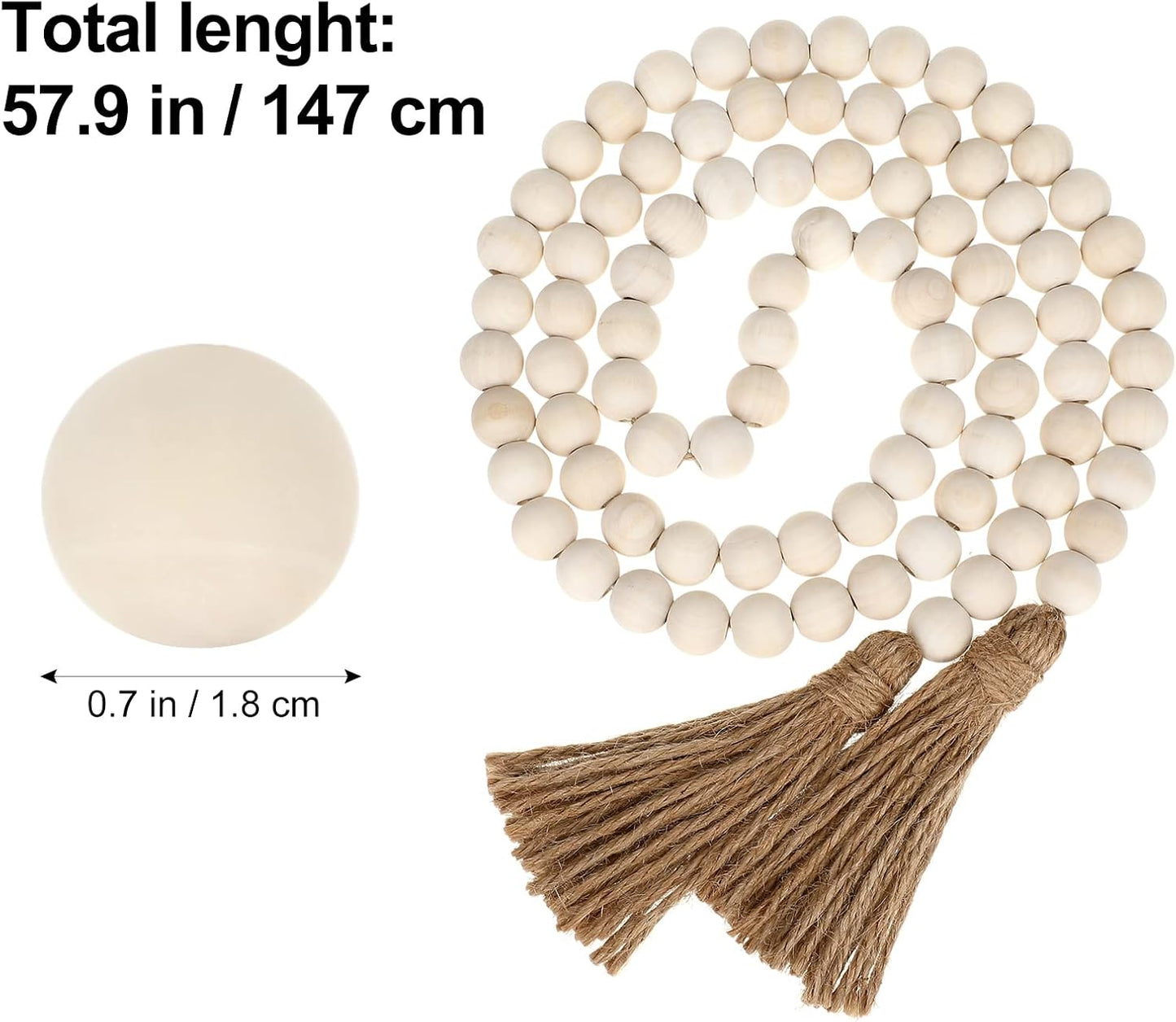 IMIKEYA Wooden Beads Garland: Farmhouse Wood Bead Garland with Tassels Boho Wall Hanging for Home Decor Tiered Tray Rustic Wood Prayer for Coffee Table Decor