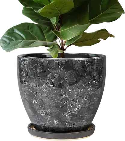 10 Inch Ceramic Planter Pot Round Plant Pot for Indoor Plants Outdoor Large Flower Pot with Drainage Hole and Saucer Blue