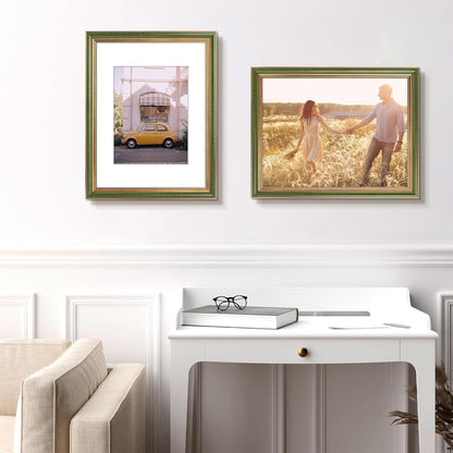 Golden State Art,11x14 Ornate Picture Frame for 8x10 Photo with Mat or 11 x 14 Prints without Mat,Real Glass Wall Display(Color:Green Gold)