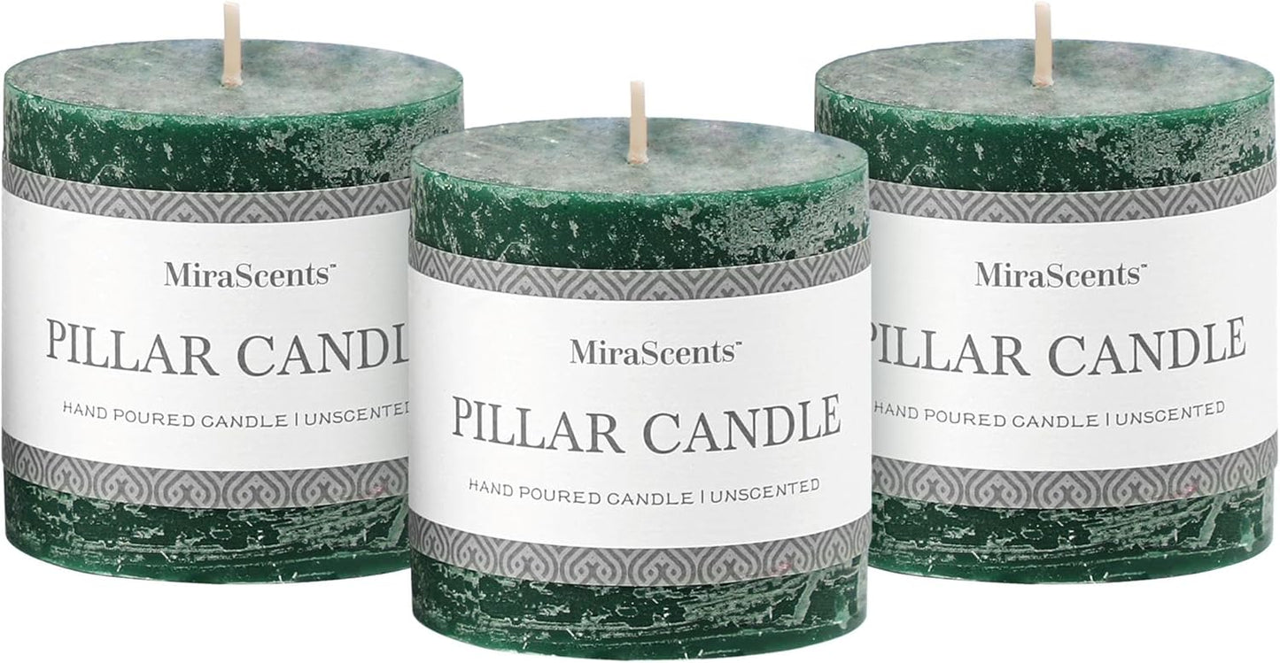 3x6 Inch Sage Green Pillar Candles Set of 3 - Unscented Spring, Long Clean Burning, Large Smokeless Dripless for Home Decor, Dinner Table, Bathroom, Rustic Decor