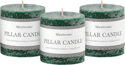 3x6 Inch Sage Green Pillar Candles Set of 3 - Unscented Spring, Long Clean Burning, Large Smokeless Dripless for Home Decor, Dinner Table, Bathroom, Rustic Decor