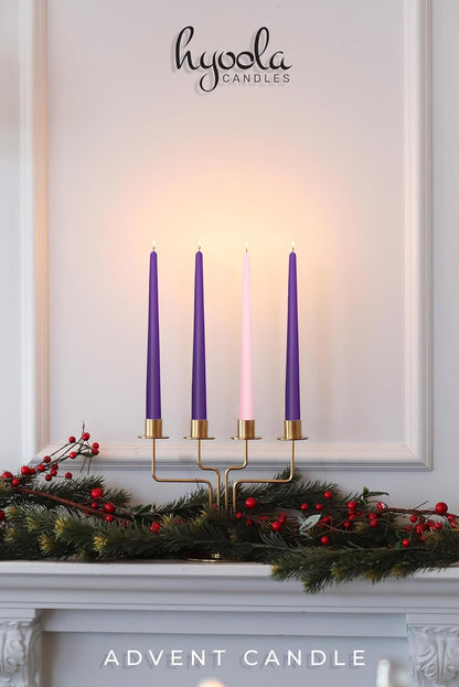 Hyoola Tall Taper Candles - 10 Inch Metallic Gold Unscented Dripless Taper Candles - 8 Hour Burn Time - 4 Pack