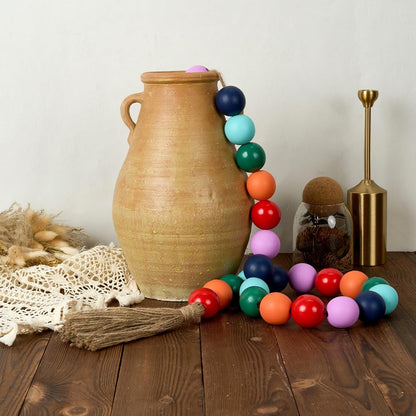 OMISHE Extra Large Wood Bead Garland with 1.6" Diameter Wooden Beads and Tassels, 41" Long Rustic Farmhouse Country Decorative Beads for Home Tiered Tray Decor, Natural Beige