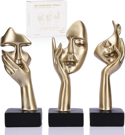 3 Pcs Thinker Small Statue Set - Black Gold Home Decor Abstract Art Figurines for Shelves, Living Room Coffee Table, Office Desktop (3 Pcs Gold, 6")