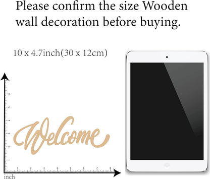 CREATCABIN Welcome Sign Welcome Wood Cutout Wooden Wall Decor Letters Laser Cut Art Unfinished Rustic Decorative DIY for Front Door Home Gallery Porch Coffee Bar Wreath Gift 11.8 x 2.4 Inch