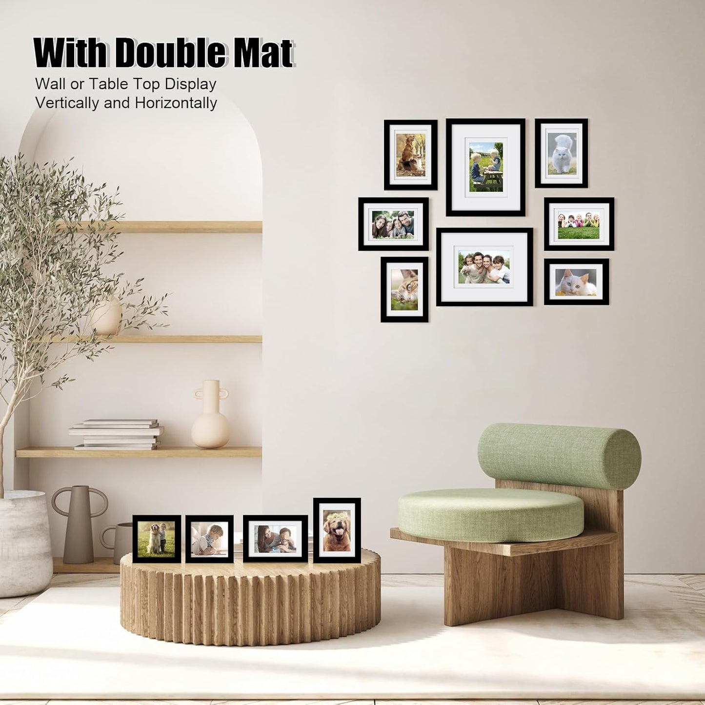 Egofine Picture Frame Set 12 Pack, Picture Frames Collage Wall Decor with Two 11x14, Two 8x10, Four 5x7, Four 4x6 for Wall and Tabletop, Made of Solid Wood, Covered by Plexiglass, Natural Wood