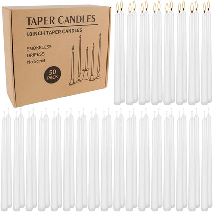 30-Pack 10-Color Taper Candles - 10 Inch Dripless & 10-Hour Burn｜Wedding/Birthday/Home Decor with Premium Wax