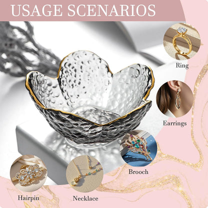 Purple Flower Jewelry Dish Glass Ring Holder Dish Jewelry Tray Cute Vanity Organizer Aesthetic Nightstand Bathroom Room Decor Trinket Dish Mothers Day Friendship Christmas Birthday Gifts for Women