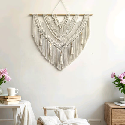 guzhiou large macrame wall hanging - Boho Tapestry Macrame Wall Decor Art- Chic Bohemian Handmade Woven Tapestry Home Decoration for Bedroom Living Room Apartment Wedding Party - 43"x32" (Wood bead)