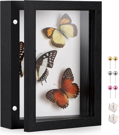 8x10 Deep Shadow Box Picture Frame Display Case with Linen Back and Stand,Real Glass Black Shadow Memory Box Frame 8x10 for Flower Baby Pet Wedding Photo Art Craft Memorial Wall Decor Gift