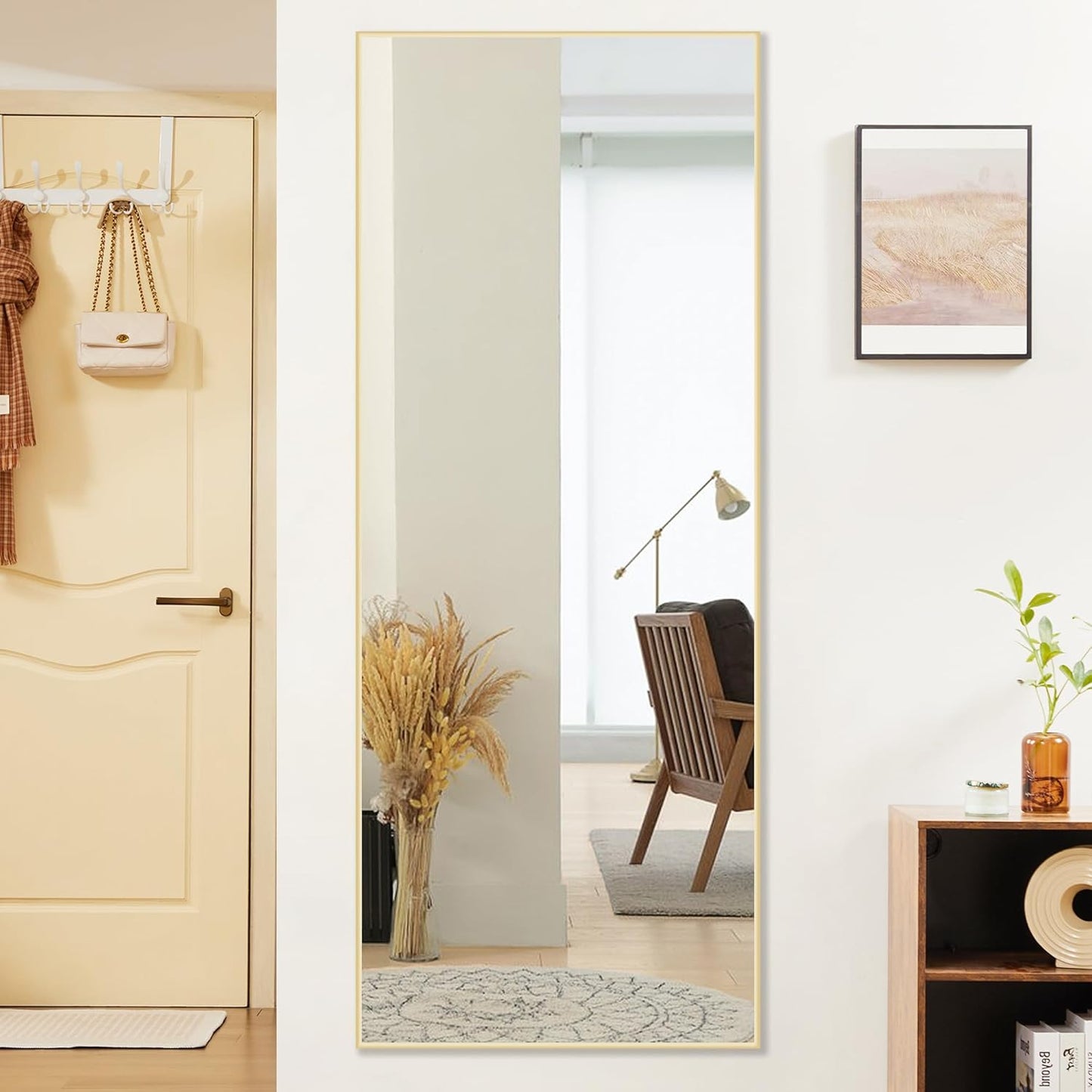 DUMOS Full Length Mirror 64"x21" Full Body Floor Mirror for Bedroom or Cloakroom, Can Stand Alone, Hang or Lean Against Wall, Tall Wall Mirror with Stand, Black