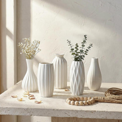 BEAHOT Ceramic Bud Vases Set of 12 - Matte Mini White Jars Bulk | Small White Ceramic Vases for Centerpieces, Wedding Floral Arrangements, DIY Crafts & Boho Table Decor (No Repeating Designs)